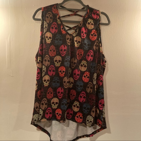 3X LOVEU.DEAR rainbow skull cage design v neck tank top black pink - Picture 5 of 8